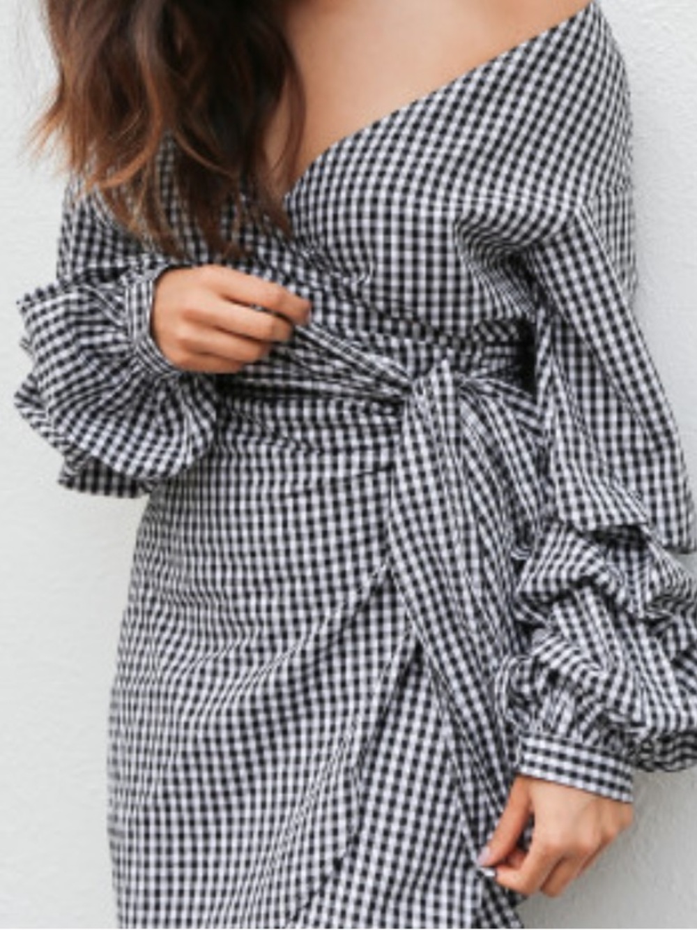 Storets Gingham Print Wrap Blouse